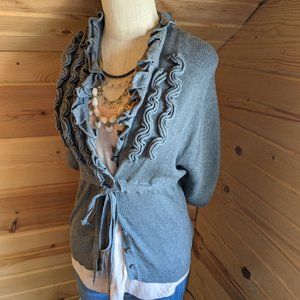 Anthropologie Knitted & Knotted Grey Ruffled Sweater